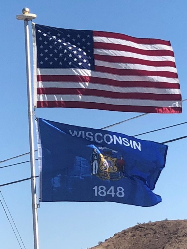 US and Wisconsin Flags on Our Flagpole