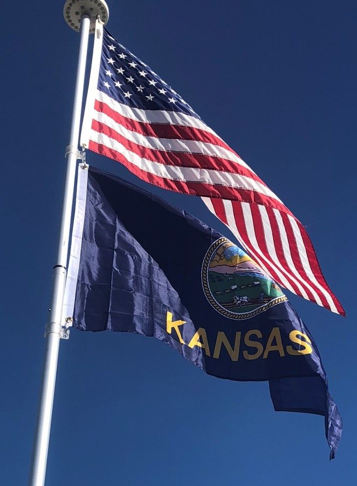 US and Kansas Flags on Our Flagpole