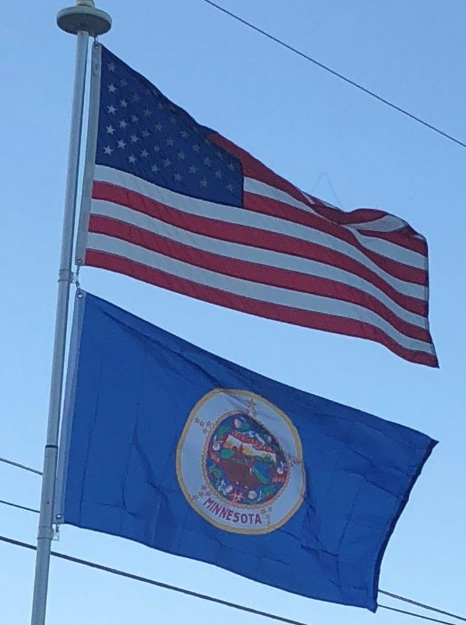 US and Minnesota Flags on Our Flag Pole