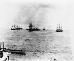 German, British, American Warships in Apia Harbour, 1899