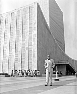 UN Secretary General Dag Hammarskjöld in Front of the United Nations Headquarters Building