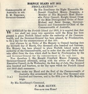 Norfolk Island 1913 Proclamation