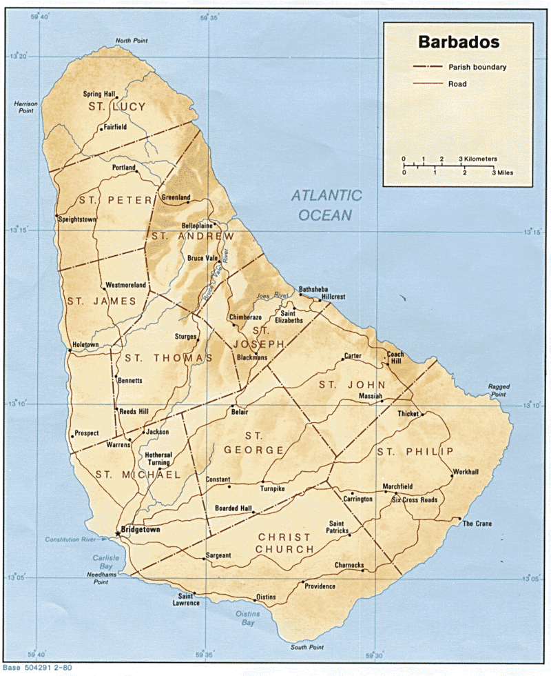 Parish And Road Map Of Barbados 